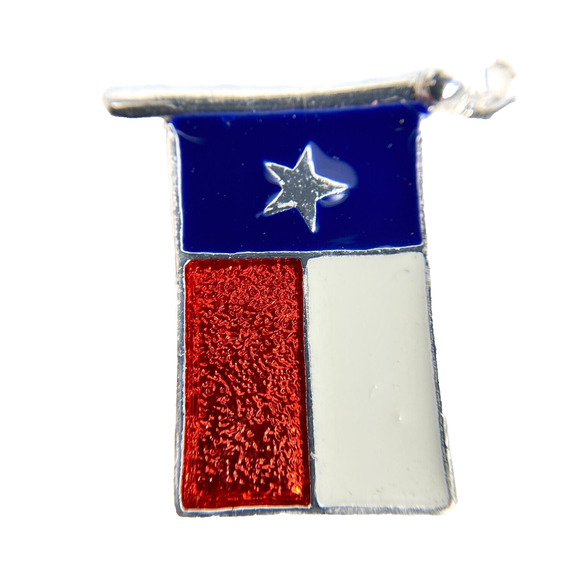 Texas State Flag Earrings, Silvertoned Enamel w fishhook style backs 3/4" wide - Picture 2 of 4